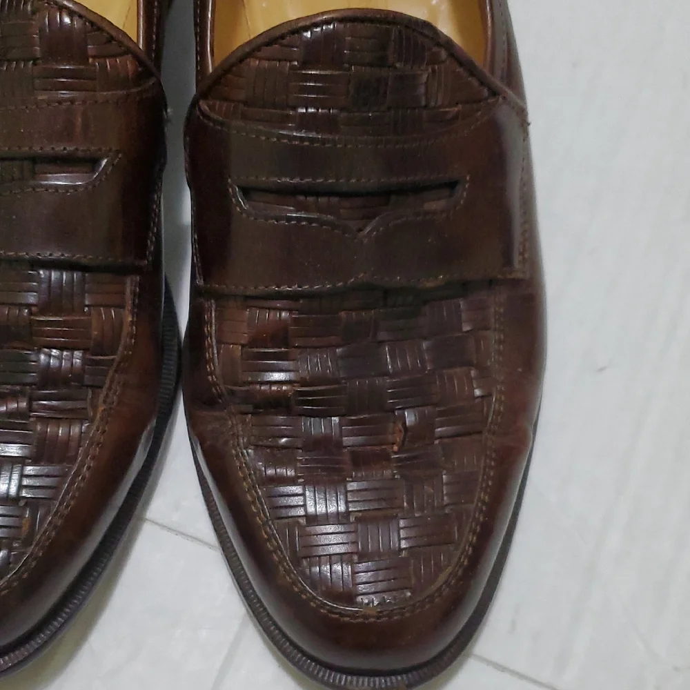 Johnston & Murphy Cellini Brown Leather Woven Italian Slip On Dress Shoes 7M